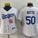 women's Baseball Team Uniform #50 Mookie Betts Jerseys White Home CoolBase League ladys Shirts
