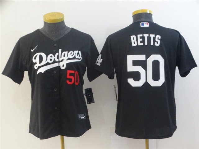 women's Baseball Team Uniform #50 Mookie Betts Jerseys Black Turn Back The Clock ladys Shirts
