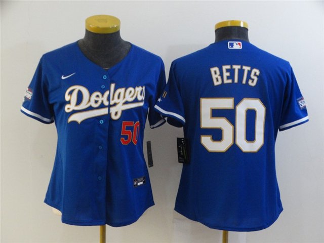 women's Baseball Team Uniform #50 Mookie Betts Jerseys Blue 2021 Gold Program CoolBase ladys Shirts