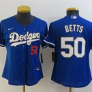 women's Baseball Team Uniform #50 Mookie Betts Jerseys Blue 2021 Gold Program CoolBase ladys Shirts