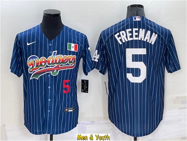men's & youth Baseball Uniform #5 Freddie Freeman Jerseys Rainbow Blue Stripe Mexico CoolBase Shirts