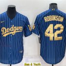 men's & youth Baseball Team Uniform #42 Jackie Robinson Jerseys Blue Gold Pinstripe CoolBase Shirts