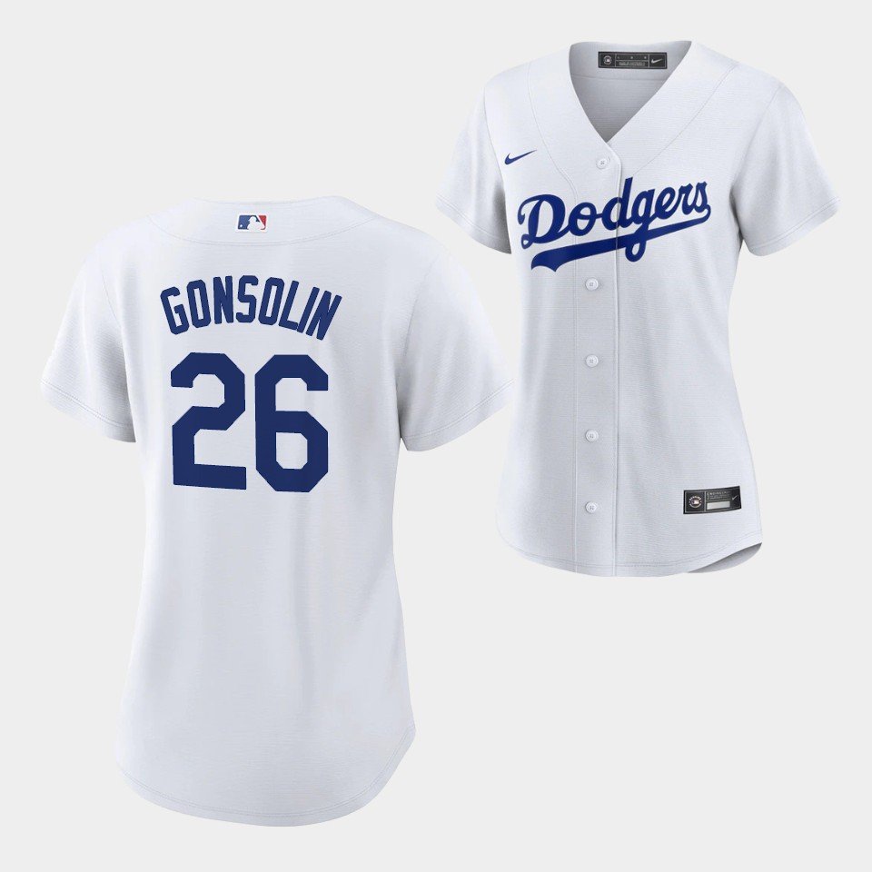 women's Baseball Team Uniform #26 Tony Gonsolin Jerseys White Home CoolBase League ladys Shirts