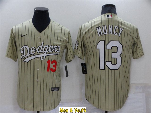 men's & youth Baseball Team Uniform #13 Max Muncy Jerseys Gold Pinstripe CoolBase League Shirts