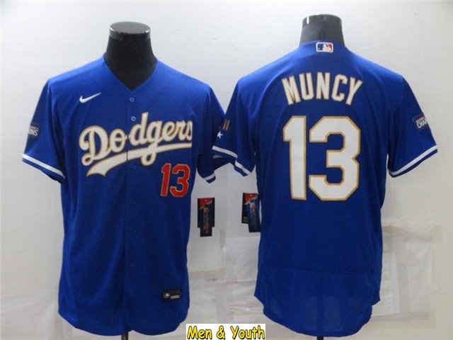men's & youth Baseball Team Uniform #13 Max Muncy Jerseys Blue 2021 Gold Program FlexBase Shirts