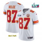 men's & youth Football Team Uniform #87 Travis Kelce Jersey White 2023 Super Bowl LVII Game Shirts