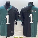 men's & youth Football Team Uniform #1 Jalen Hurts Jerseys Green/Black Split League Shirts