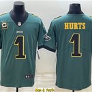 men's & youth Football Team Uniform #1 Jalen Hurts Jerseys Green Gold C Patch League Shirts
