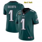 men's & youth Football Team Uniform #1 Jalen Hurts Jerseys Game Player Green C Patch League Shirts