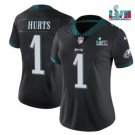 Women's Football Team Uniform #1 Jalen Hurts Jersey Black 2023 Super Bowl LVII Game ladys Shirts