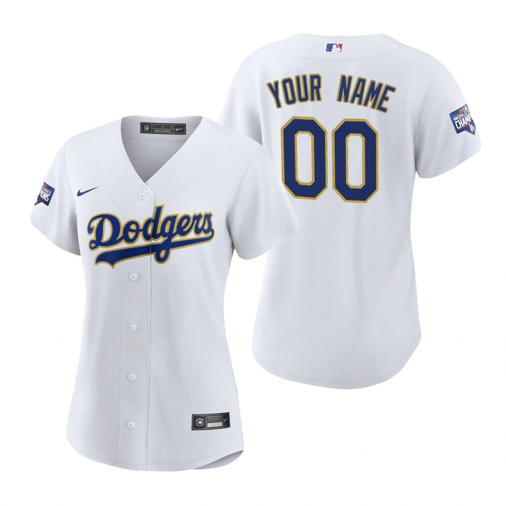 women's Baseball Dodgers Uniform #00 Custom Jerseys White/Gold Program CoolBase Game ladys Shirts