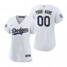 women's Baseball Dodgers Uniform #00 Custom Jerseys White/Gold Program CoolBase Game ladys Shirts