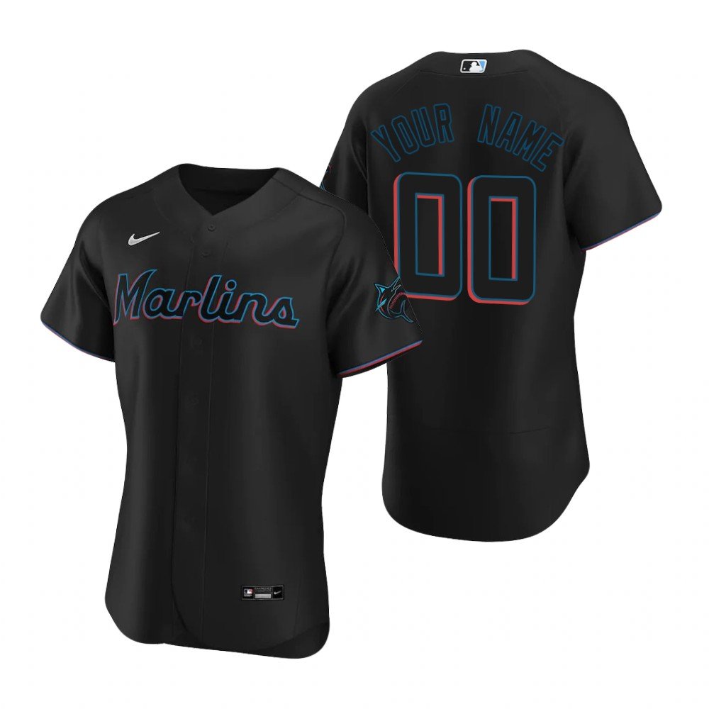 men's & youth Baseball Marlins Uniform #00 Custom name number Jerseys Black FlexBase Game Shirts