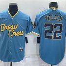men's Baseball Uniform #22 Christian Yelich Jerseys Blue 2022 City Connect CoolBase adults Shirts