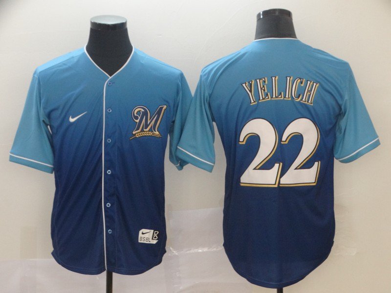 men's & youth Baseball Team Uniform 22 Christian Yelich Jerseys Royal