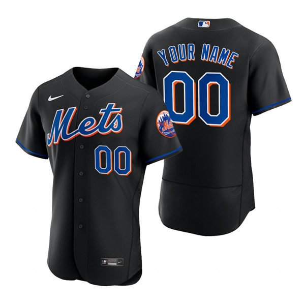 men's & youth Baseball Mets Uniform #00 Custom name number Jerseys Black FlexBase Game Shirts