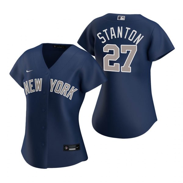 women's Baseball Uniform #27 Giancarlo Stanton Jerseys Navy Alternate CoolBase Game ladys Shirts