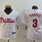 Youth Baseball Team Uniform #3 Bryce Harper Jerseys White Home CoolBase Game kids Shirts