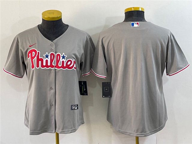 women's Baseball Phillies Uniform Blank Jerseys Gray Road CoolBase Game Team ladys Shirts