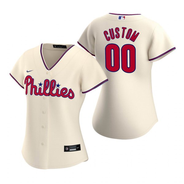 women's Baseball Phillies Uniform #00 Custom name number Jerseys Cream Alternate Game ladys Shirts