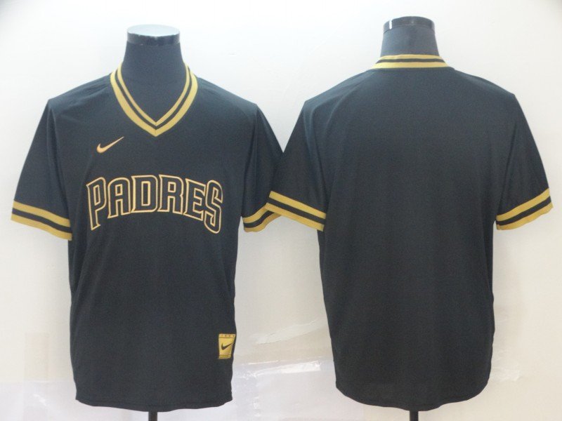 men's & youth Baseball Padres Uniform Blank Jerseys Black Gold Cooperstown Legend V Neck Shirts