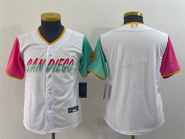 Youth Baseball Padres Uniform Blank Jerseys White City Connect CoolBase Game Team kids Shirts