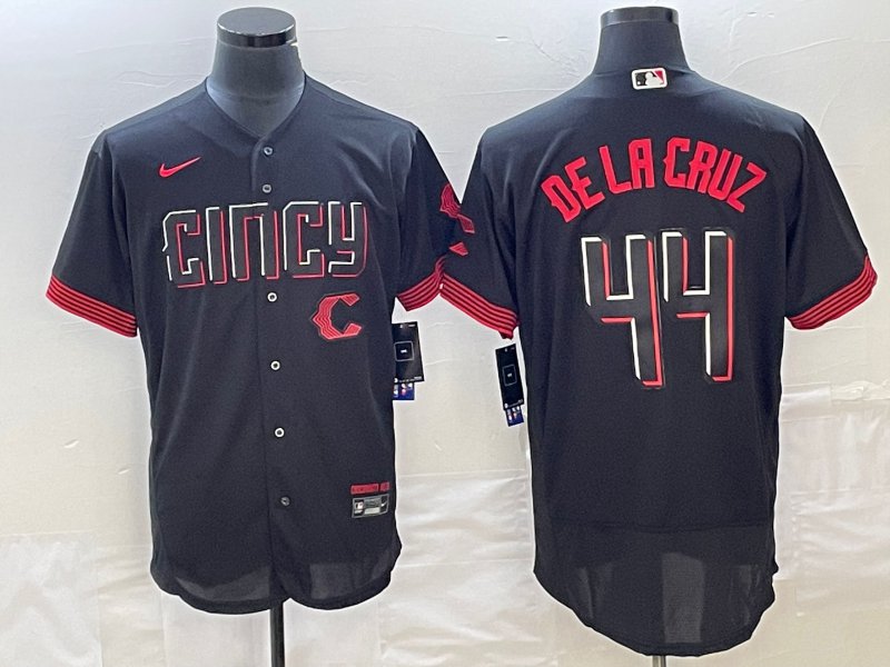 men's Baseball Reds Uniform #44 Elly De La Cruz Jerseys Black 2023 City Connect Flex adults Shirts