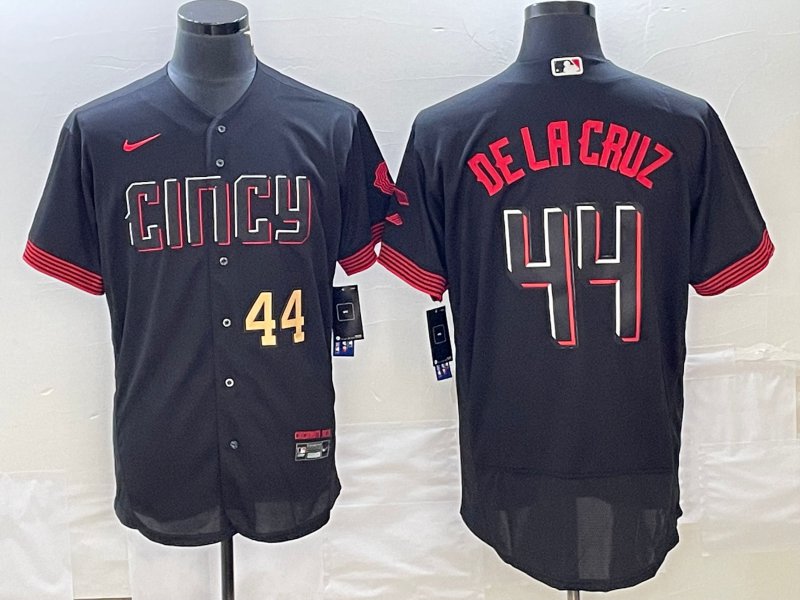 men's Baseball Reds Uniform #44 Elly De La Cruz Jerseys Black 2023 City Connect Flex adults Shirts