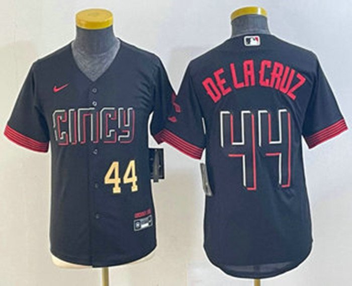 Youth Baseball Reds Uniform #44 Elly De La Cruz Jerseys Black 2023 City Connect Cool kids Shirts