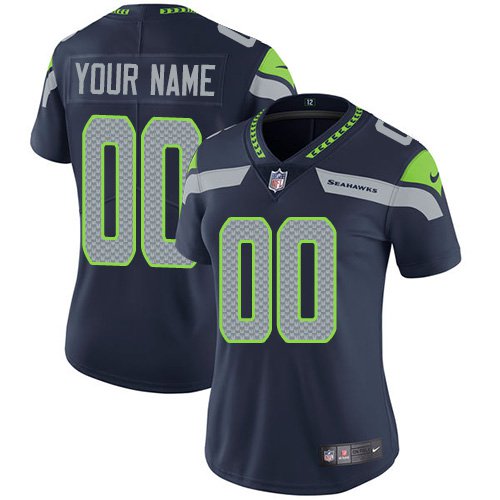 Women's Seattle Seahawks #00 Personalized Customized Jersey Team Game Player Navy