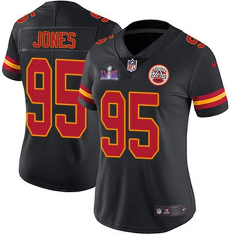 women's Football KC Chiefs Uniform #95 Chris Jones Jerseys Black 2024 ...