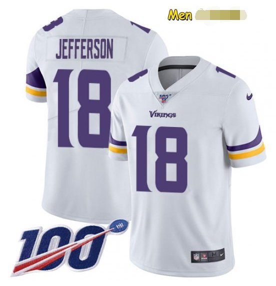 men's small size 18 Justin Jefferson Jersey 100th Season White Football