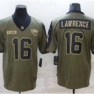 women's Jacksonville Jaguars 16 Trevor Lawrence Jerseys 2021 Olive Salute To Service Football