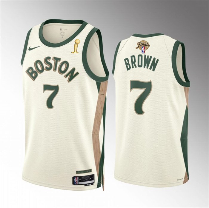 men's & youth Boston Celtics 7 Jaylen Brown Jersey White 2024 Finals Game Champions City Edition
