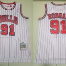 men's & youth Chicago Bulls 91 Dennis Rodman Jersey White Pinstripe M&N Classics Basketball