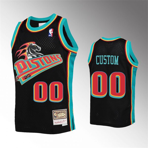 men's & youth Detroit Pistons 00 Custom name number Jersey Black Reload M&N Classics Basketball