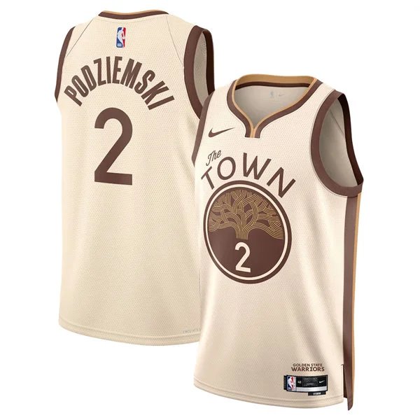 men's & youth Golden State Warriors 2 Brandin Podziemski Jersey 2025-26 Tan City Swingman Basketball