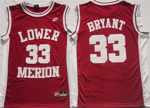 men's & youth Lower Merion High School 33 Kobe Bryant Jersey Red Basketball Player Game