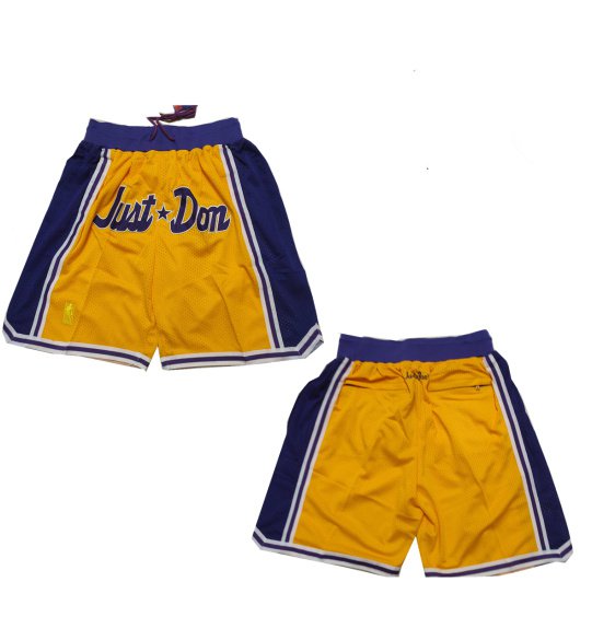 men's Los Angeles Lakers " Just Don " Yellow Classic Zipper Pocket Swingman Basketball Shorts