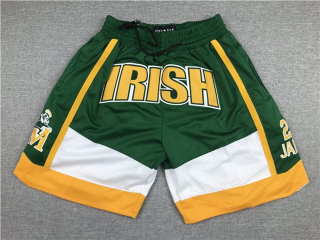 men's St.Vincent-St.Mary High School Just Don 23 LeBron James " Irish " Green Basketball Shorts