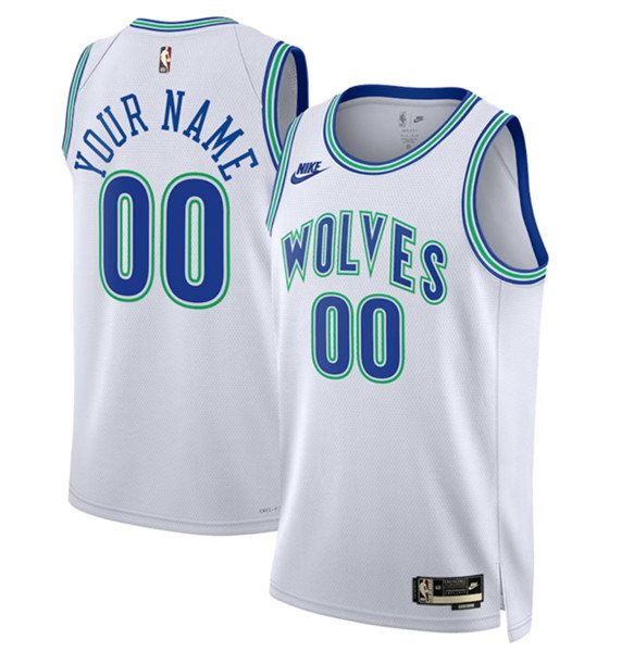 men's & youth Minnesota Timberwolves 00 Custom name number Jersey White 2023-24 Classic Basketball