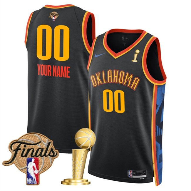 men's & youth Oklahoma City Thunder 00 Custom name number Jersey Black 2025 Finals Champions City
