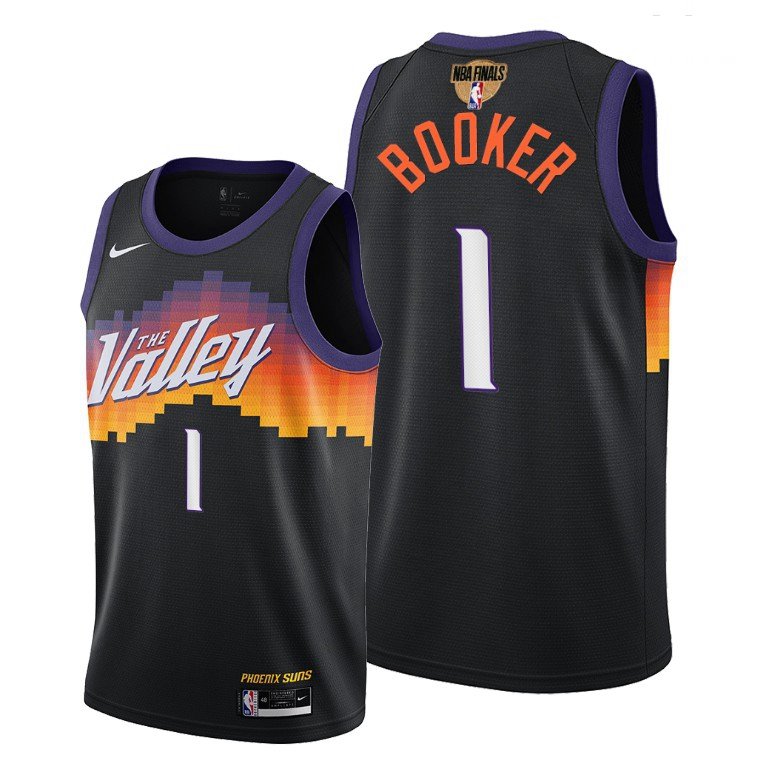 men's & youth Phoenix Suns 1 Devin Booker Jersey Black 2021 Finals Patch City Swingman Basketball
