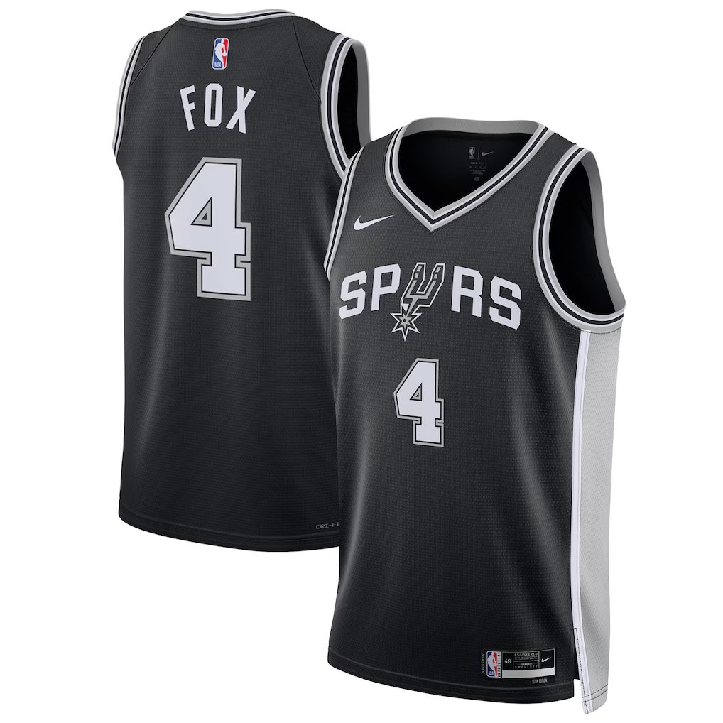 men's & youth San Antonio Spurs 4 De'Aaron Fox Jersey Black Icon Edition Swingman Basketball Game