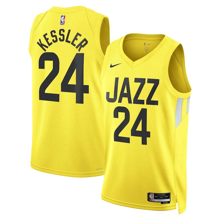 men's & youth Utah Jazz 24 Walker Kessler Jersey Yellow 2023 Association Swingman Basketball