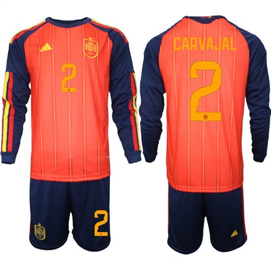 men's & kids Spain National Soccer Team Uniform Suit 2 CARVAJAL Jersey Set Home 2026 Red Long Sleeve