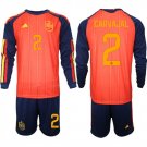 men's & kids Spain National Soccer Team Uniform Suit 2 CARVAJAL Jersey Set Home 2026 Red Long Sleeve