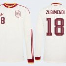 adult unisex Spain National Soccer Uniform 18 Zubimendi Jersey Away Stadium 2026 White Long-Sleeve