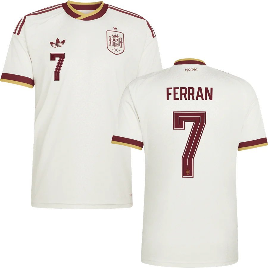 men's & kids Spain National Soccer Team Uniform 7 FERRAN Jersey Away Stadium 2026 White Activewear