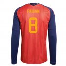 men's & kids Spain National Soccer Team Uniform 8 Fabian Jersey Home 2026 Red Long-Sleeve Activewear